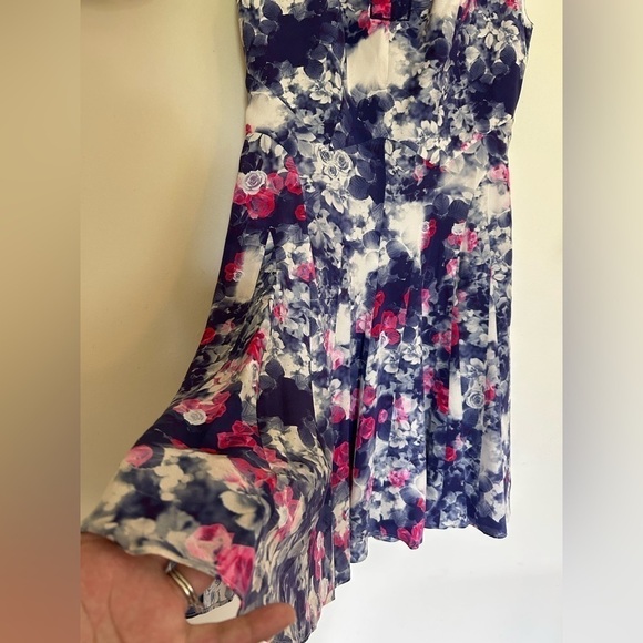 REBECCA TAYLOR ROSE GARDEN FLORAL Blue Keyhole Neck Chiffon Silk mini Dress Sz 2 - Picture 10 of 10